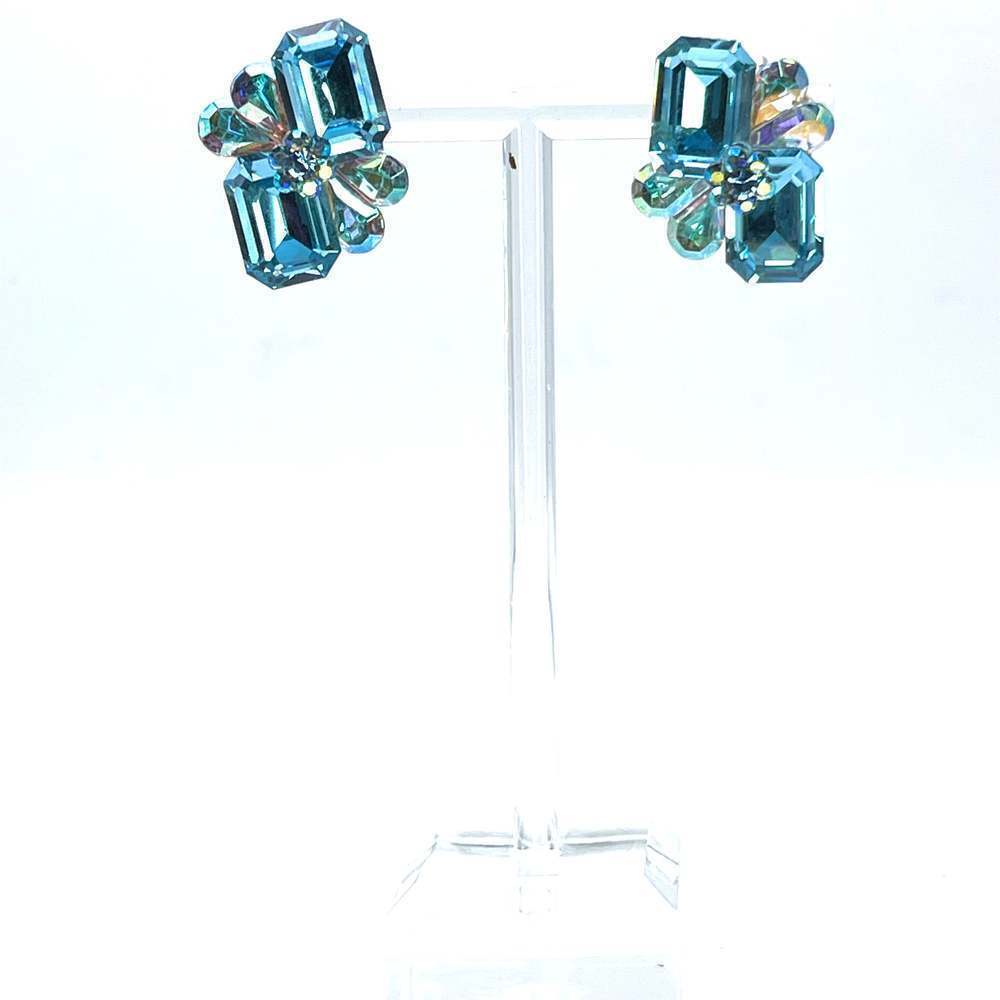 E165 | Clip-On Blue and Clear Gem Earrings - Picture 2 of 3